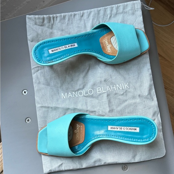 MANOLO BLAHNIK- Blue Araspemu Heeled Sandals - Picture 4 of 4